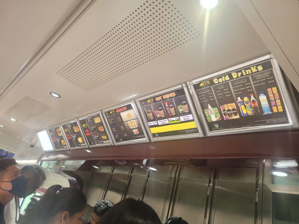 Menu board on the train