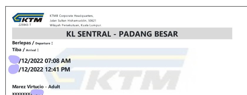 KL Sentral to Padang Besar Ticket